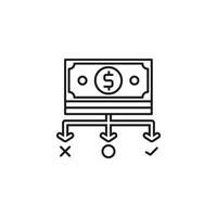 Cost icon representing money choices. Options with checkmark, circle, and x. Suitable for financial decisionmaking concepts in presentations, websites, and designs. vector