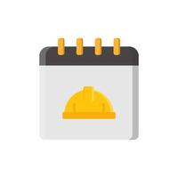 Calendar icon with a yellow hard hat perfect for construction project scheduling software, building maintenance services, safety planning apps. vector