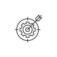 Effective gear icon on target with arrow hitting bullseye. Suitable for achievement, success, goal setting, motivation concepts in designs. vector