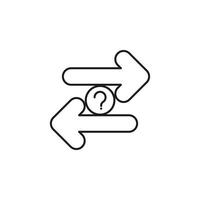 Uncertainty icon with two arrows, question mark, and opposite directions symbolizing choice with unknown outcomes. Ideal for decisionmaking concepts. vector