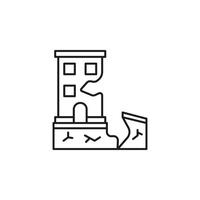 Earthquake icon building showing cracked foundation and broken window. Suitable for disaster awareness campaigns, safety publications, and structural engineering materials. vector