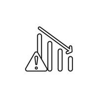 Line graph showing decline with a caution sign, ideal for business presentations, financial reports, economic articles, and marketing materials. vector