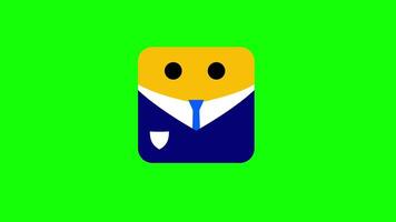 A yellow square smiley robot on a bright green background invites users with a friendly, futuristic expression and suit-like attire video