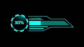 A digital-themed glitch loader with sharp cyan highlights and percentage text, ideal for stylized HUDs in games or futuristic applications video
