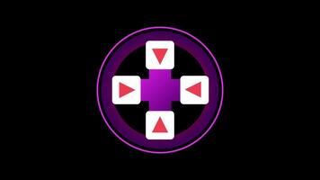 A gamepad-style interface showing pink arrow keys in a circular pad layout, referencing retro gaming themes for UI and button design video