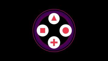 A circular controller interface with button symbols in red and white, mimicking gaming device layouts for interactive design visuals video
