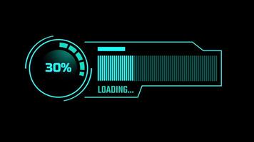 This circular tech-themed loading animation features glowing cyan accents and digital text for futuristic loading or progress indicators in applications video