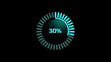 A high-tech circular percentage tracker with evenly spaced bars, styled for futuristic digital dashboards or interactive sci-fi loading visuals video