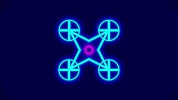 Futuristic neon-style drone icon rotating smoothly, suitable for technology themes, modern intros, or aerial content branding visuals video