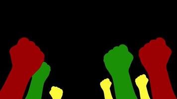 powerful animation of raised fist and juneteenth-themed background. Symbol of freedom video