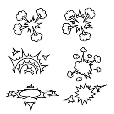 a set of black and white cartoon effect icons