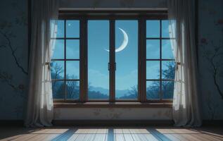 A room with a window and a crescent moon photo