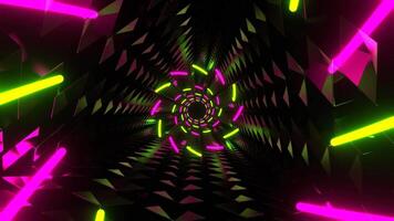 Rosa e verde néon espirais dentro triangular túnel fundo vj ciclo dentro 4k video