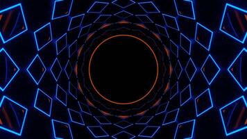 Orange and Blue Neon Circle in Mirror Tunnel Background VJ Loop in 4K video