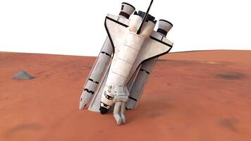 astronaut pushing a crashed space shuttle on mars video