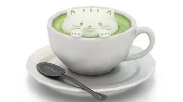 green tea with kitten shape video