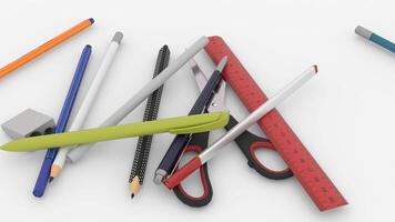 pan and scissors fall on white background video
