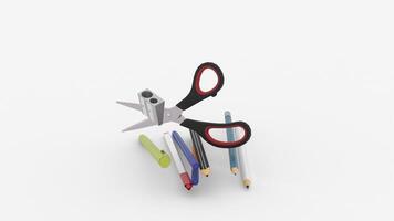 pen and pencil sharpener or scissors on white background video