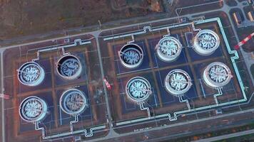Aerial view top view of oil tanks at a refinery video