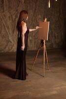 An Elegant Artist Creating Art on a Canvas in a Beautiful Studio Setting with Inspiration and Style photo