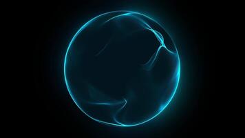 Blue futuristic technology 3d sphere seamless flow. Abstract sphere of light blue particles, lines, and dots. Glowing energy orb and ball. Big data, artificial intelligence, future technology. 4k loop video