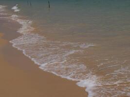 A Tranquil Shoreline with Gentle Waves Crash Upon the Sandy Beach, Creating Peaceful Vibes photo