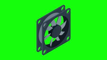 Isometric computer fan animation. Computer fan cooler. Isometric of PC case fan. Computer hardware components. 4K. video