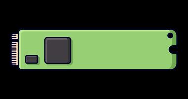 Solid state drive animation. Drive ssd storage animation. SSD M.2 illustration. Computer hardware components. Flat cartoon style. Transparent background with alpha channel video
