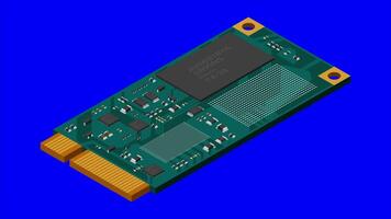 Isometric solid state drive animation. Drive ssd storage illustration. SSD M.2 animation. Computer hardware components. 4K animation, video