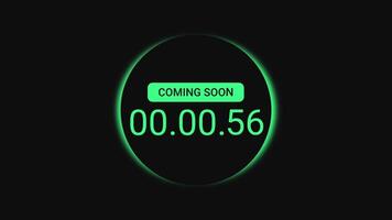 Countdown timer from 60 second to zero with the text coming soon on black background video