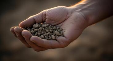 Hand Holding Soil Clods in Sunlight photo