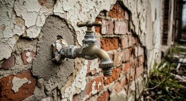 Weathered Outdoor Faucet on Old Brick Wall photo