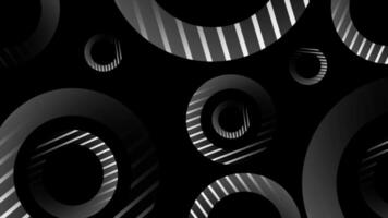 white color multiple rotating circular shapes with parallel lines gradient design black loop able geometrical background video