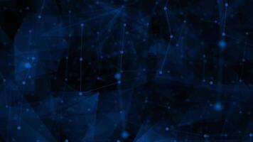 Royal blue color wiggling low poly lines and dots plexus faded polygonal design dark geometrical background video