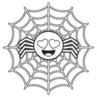 Smiling Spider with Heart Eyes in Web Cute and Creepy Halloween Coloring Page for Kids vector