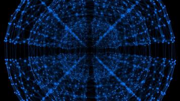 Royal blue color lines and dots plexus 3d sphere depth of field modern design dark loop able geometrical background video