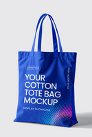 Tote bag displayed in a standing position against a white background viewed from the side mockup psd