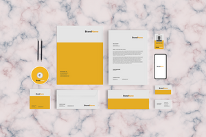 Folder Stationary Mockup Front View Design with marble Background psd