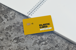 Yellow color Smart card, Plastic Card, Debit Card Mockup in Notebook psd