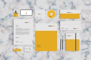 Stationary Mockup Front View Design with marble Background With Envelop psd