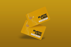 Two Yellow Color Smart card, Plastic Card, Debit Card Mockup Template and Yellow Color background psd