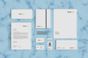 White Color Stationary Mockup Front View Design with marble Background psd