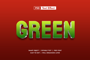 Green Metallic 3D Text Effect. Editable Glossy Font Style for Nature Concepts, Modern Designs, and Vibrant Title Presentations psd