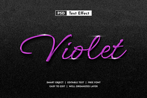 Glowing Violet 3D Script Text Effect. Editable Luminous Font Style for Creative Projects, Artistic Designs, and Modern Title Graphics psd