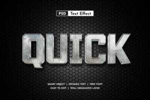 Quick Silver Metallic 3D Text Effect. Editable Industrial Font Style for Technology Themes, Fast Services, and Modern Title Graphics psd