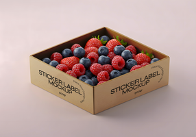 Assortment of fresh berries in a square box mockup for product display. psd