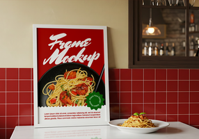 Frame Mockup with a Spaghetti Dish on a Table psd