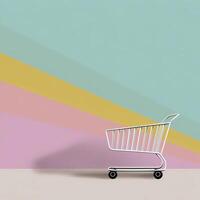 Soft Pastel Shopping Cart Illustration - Minimalist Flat Design with Blank Space photo