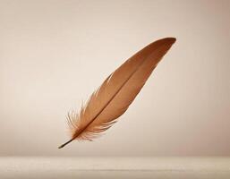 Single feather gently floating with soft illumination and a clean minimal design, ideal for peaceful, delicate, or luxury visual concepts in digital and print media photo
