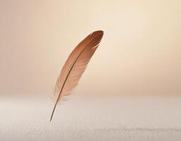 Single soft feather floating gently with clean light effects, designed in a minimal elegant style to convey lightness, grace, and delicate beauty for artistic or commercial use photo